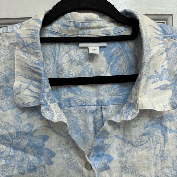 J. Jill Everyday Linen Button-Front Shirt 100% Linen Blue Floral Blouse Size XL - Picture 5 of 16